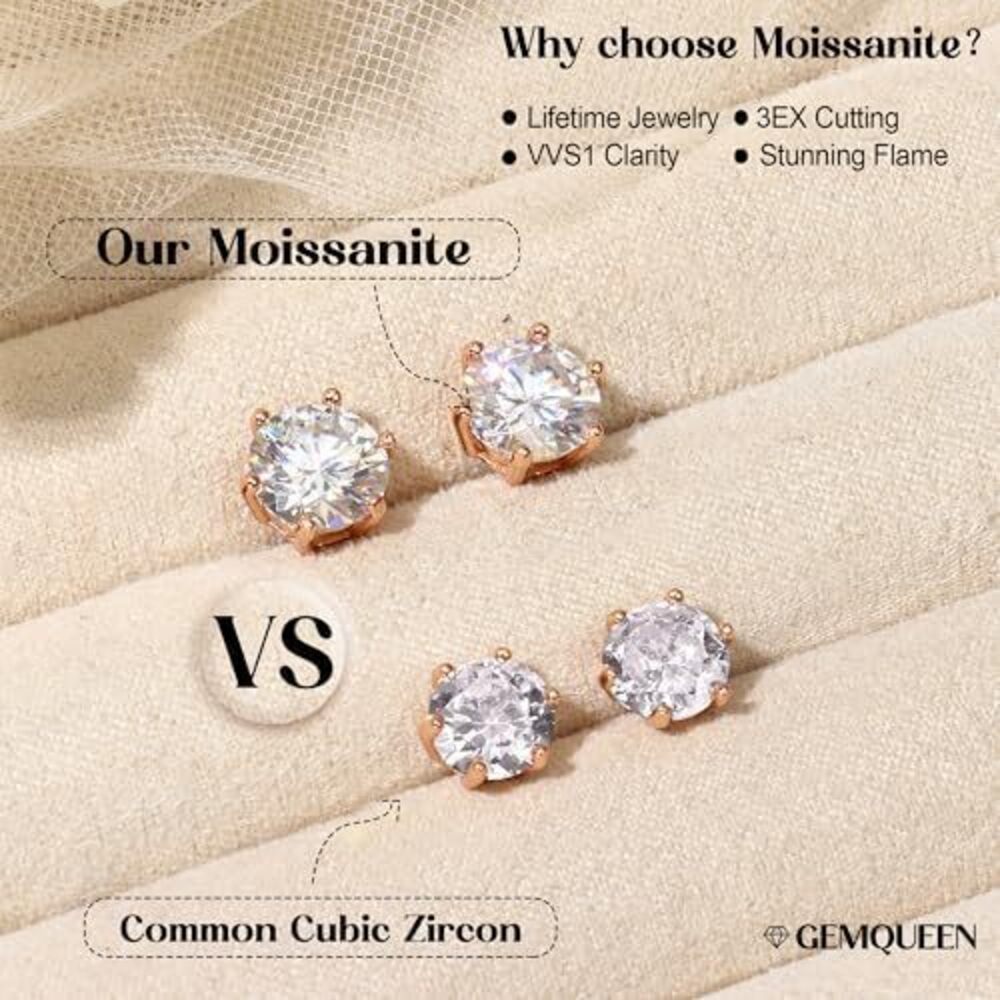 1991 Moissanite Earrings Studs : 18K Rose Gold Plated 925 Sterling Silver - Picture 7 of 7